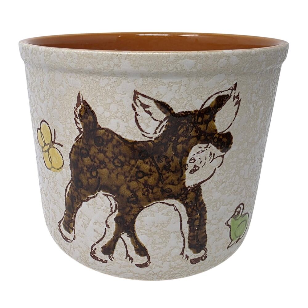 Vintage Ceramic Fawn Planter Frog Butterfly Woodland Cachepot SE-017